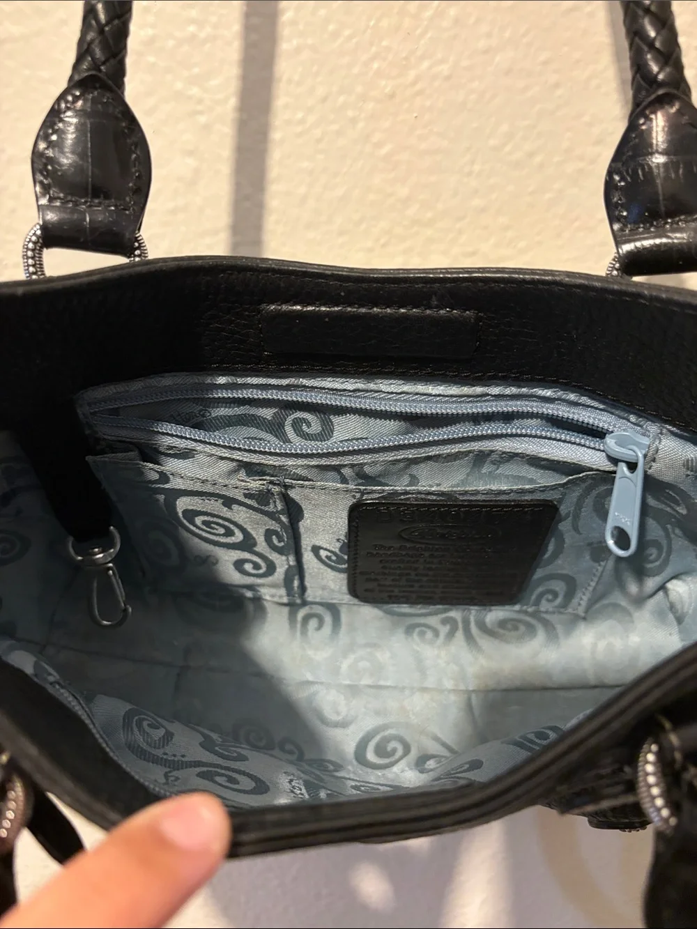 Brighton Black Leather Shoulder Bag with buckle detailing